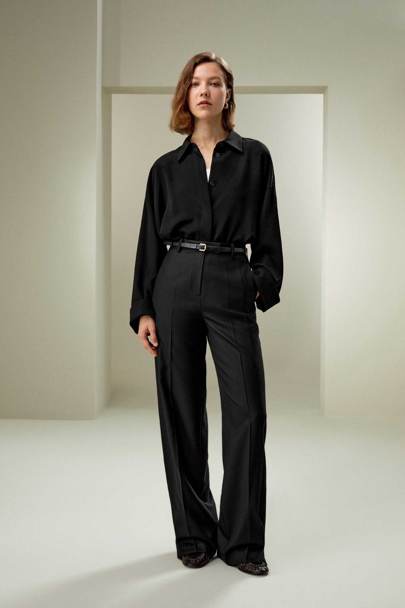 Wool Silk Blend Straight Pants Product Image