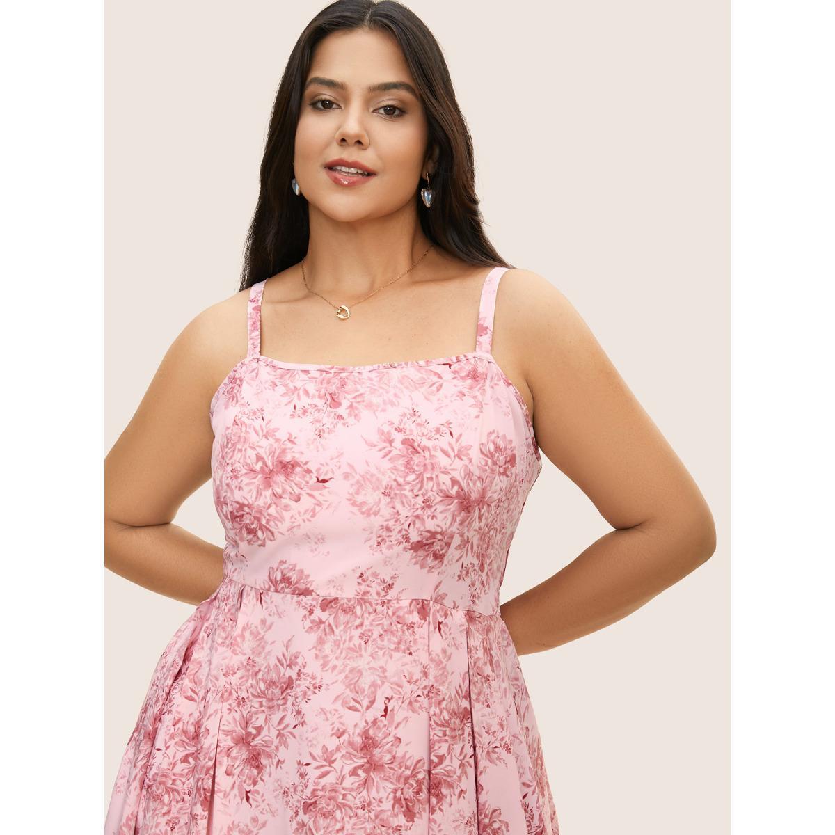 Plus Size Floral Print Pleated Shirred Midi Dress Crepe Women Elegant Shirred Non Sleeveless Curvy BloomChic 30/6X Product Image