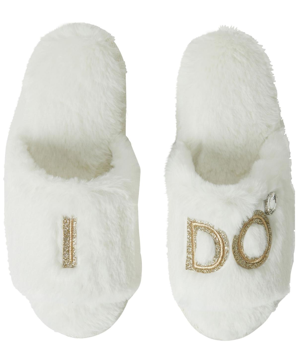 Dearfoams "I Do" Faux-Fur Bridal Women's Slide Slippers, Size: Small, I Do Blue Product Image