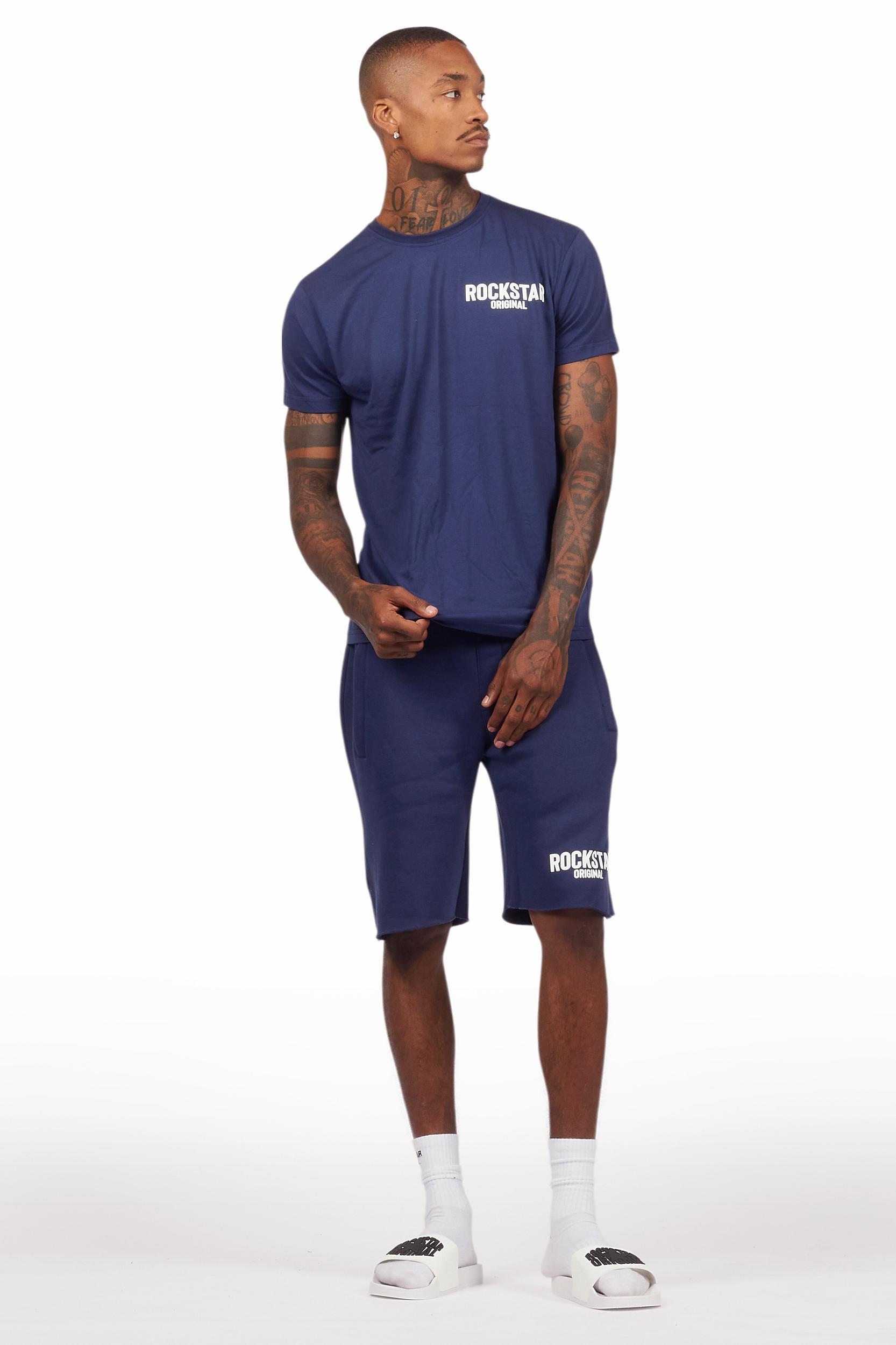 Sana Navy T-Shirt/Raw Edge Short Set Male Product Image