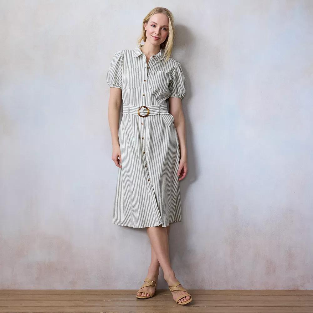 Women's LC Lauren Conrad Utility Midi Dress, Size: Small, Green Monaco Stripe Product Image