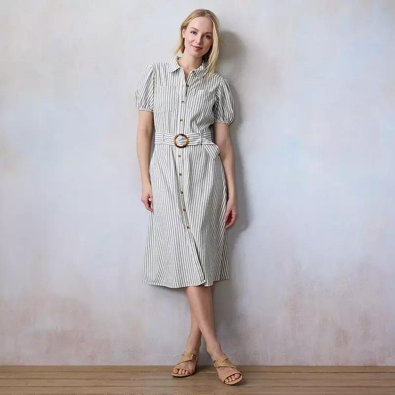 Petite LC Lauren Conrad Utility Midi Dress, Women's, Size: XS Petite, Green Monaco Stripe Product Image