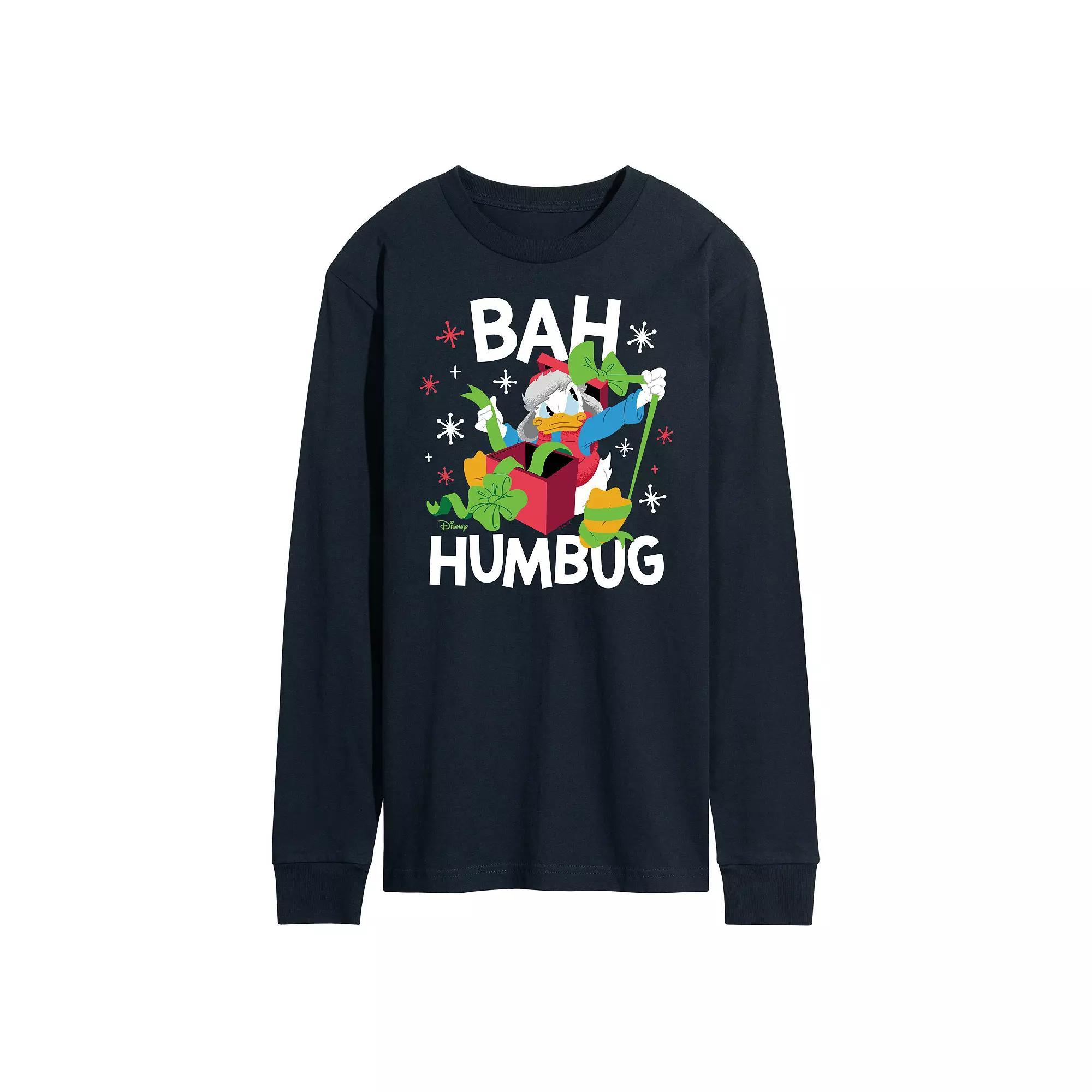 Disney's Mickey Mouse & Friends Donald Duck Men's Bah Humbug Long Sleeve Graphic Tee, Size: Large, Blue Product Image