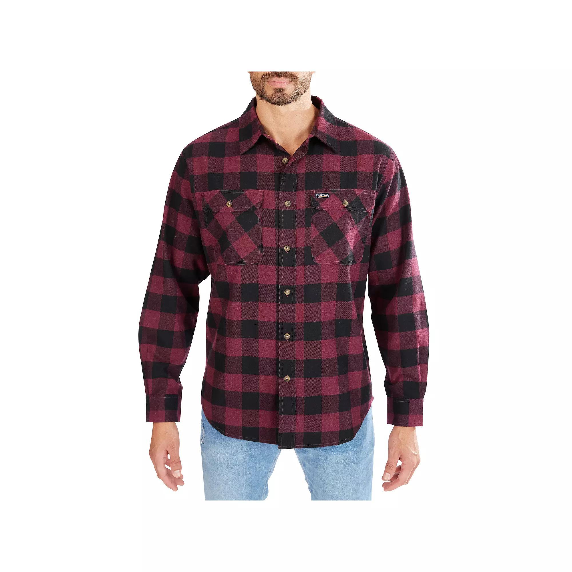 Mens Smiths Workwear Regular-Fit Buffalo Plaid Two-Pocket Flannel Button-Down Shirt Grey Warm Olive Product Image