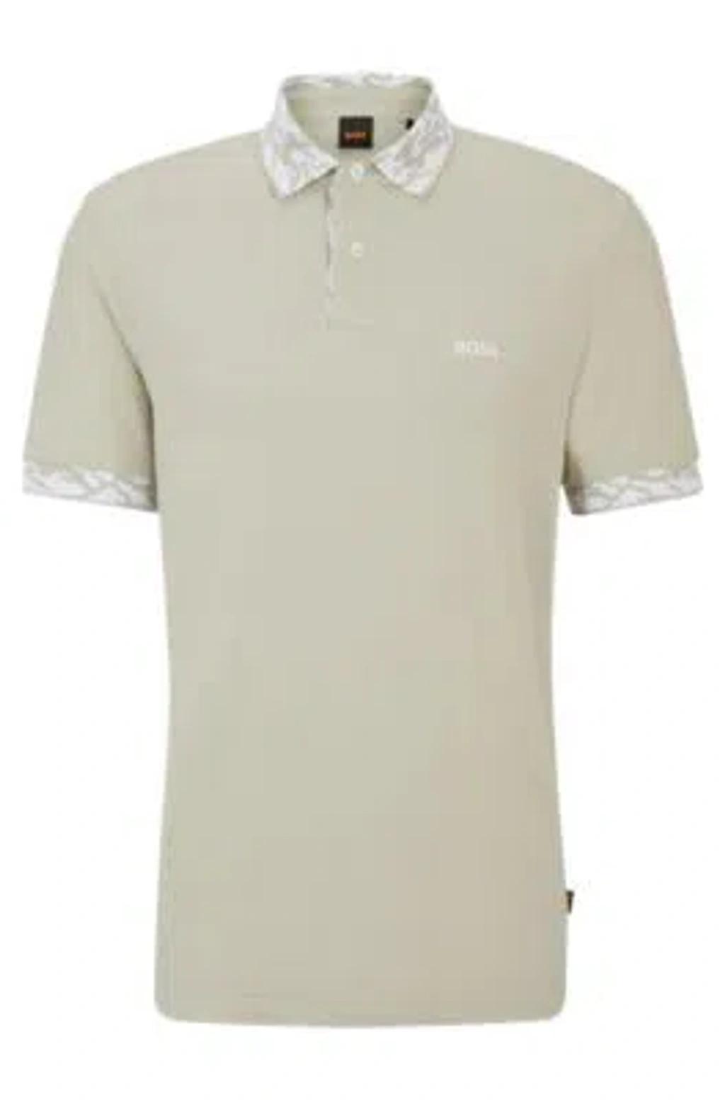 HUGO BOSS Cotton-piqu Polo Shirt With Patterned Trims In Light Beige Product Image