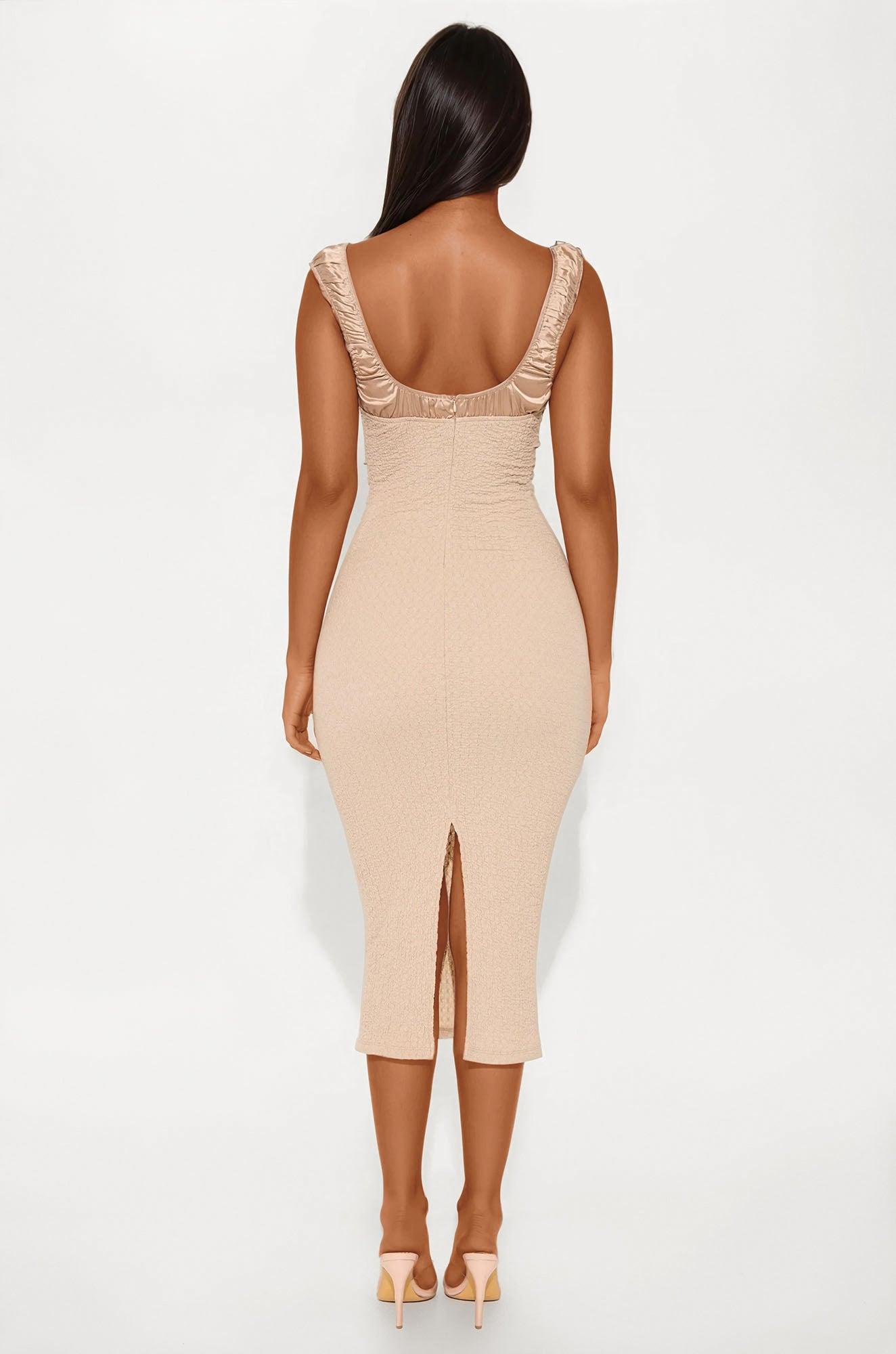 Maybelle Textured  Midi Dress - Taupe Product Image