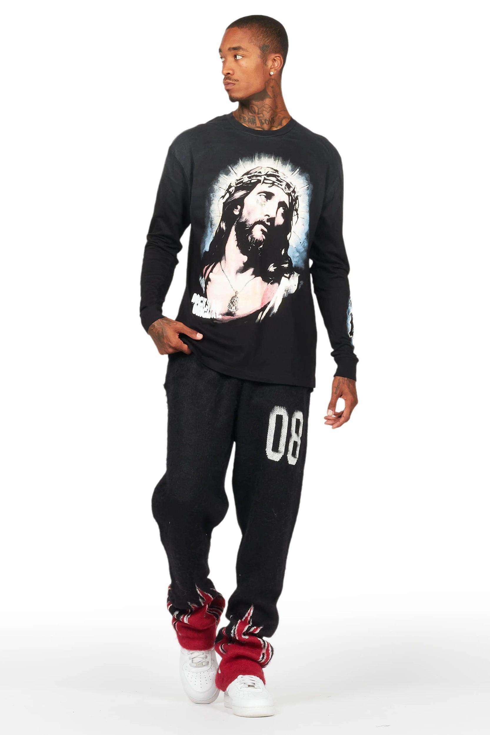 Holger Black/Red Graphic Stacked Flare Mohair Track Pant Male Product Image