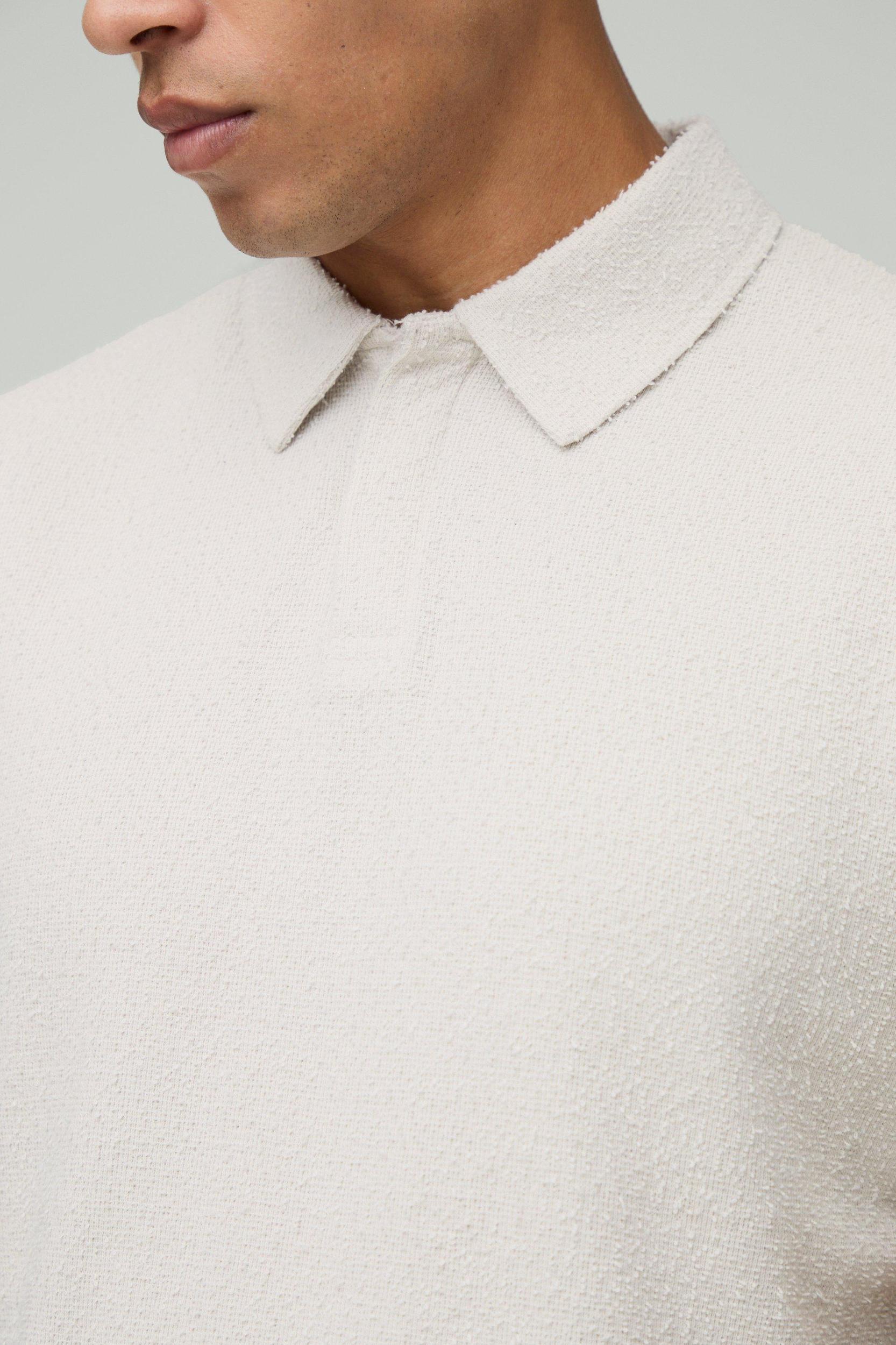 Regular Fit Natural Texture Concealed Placket Polo | boohooMAN USA Product Image