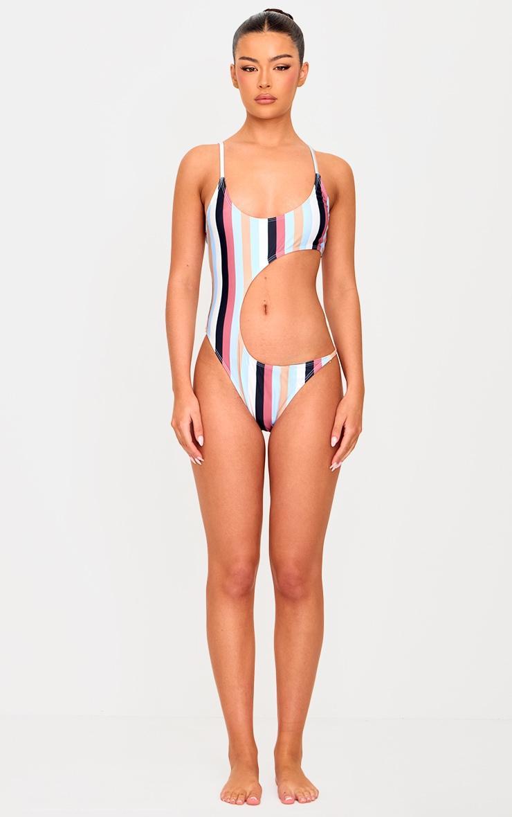 Multi Striped Cut Out Swimsuit Product Image