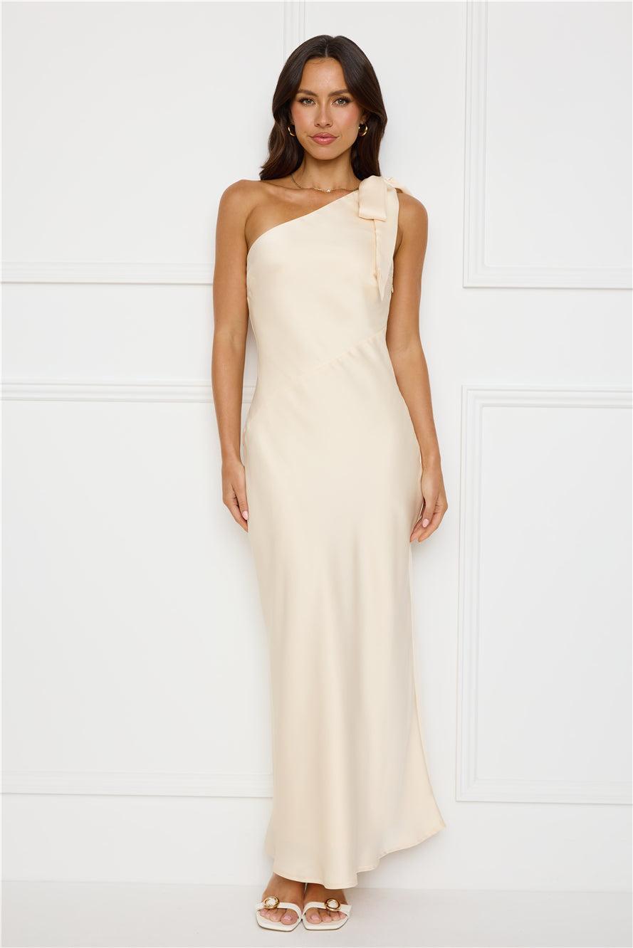 Night Of Distinction One Shoulder Satin Maxi Dress Champagne Product Image
