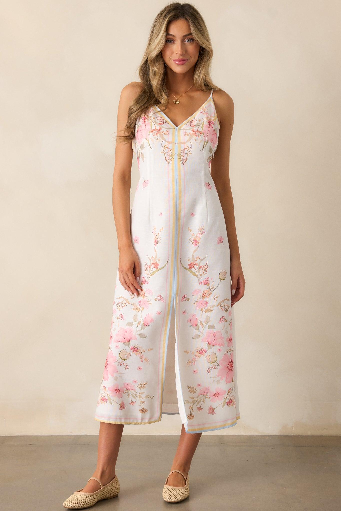 Enchanted Bloom Ivory Multi Floral Midi Dress Product Image