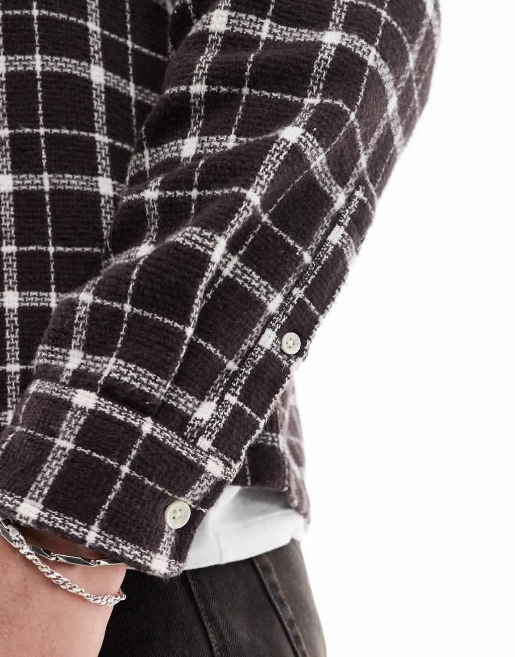 ASOS DESIGN boxy shirt in brown window pane plaid Product Image