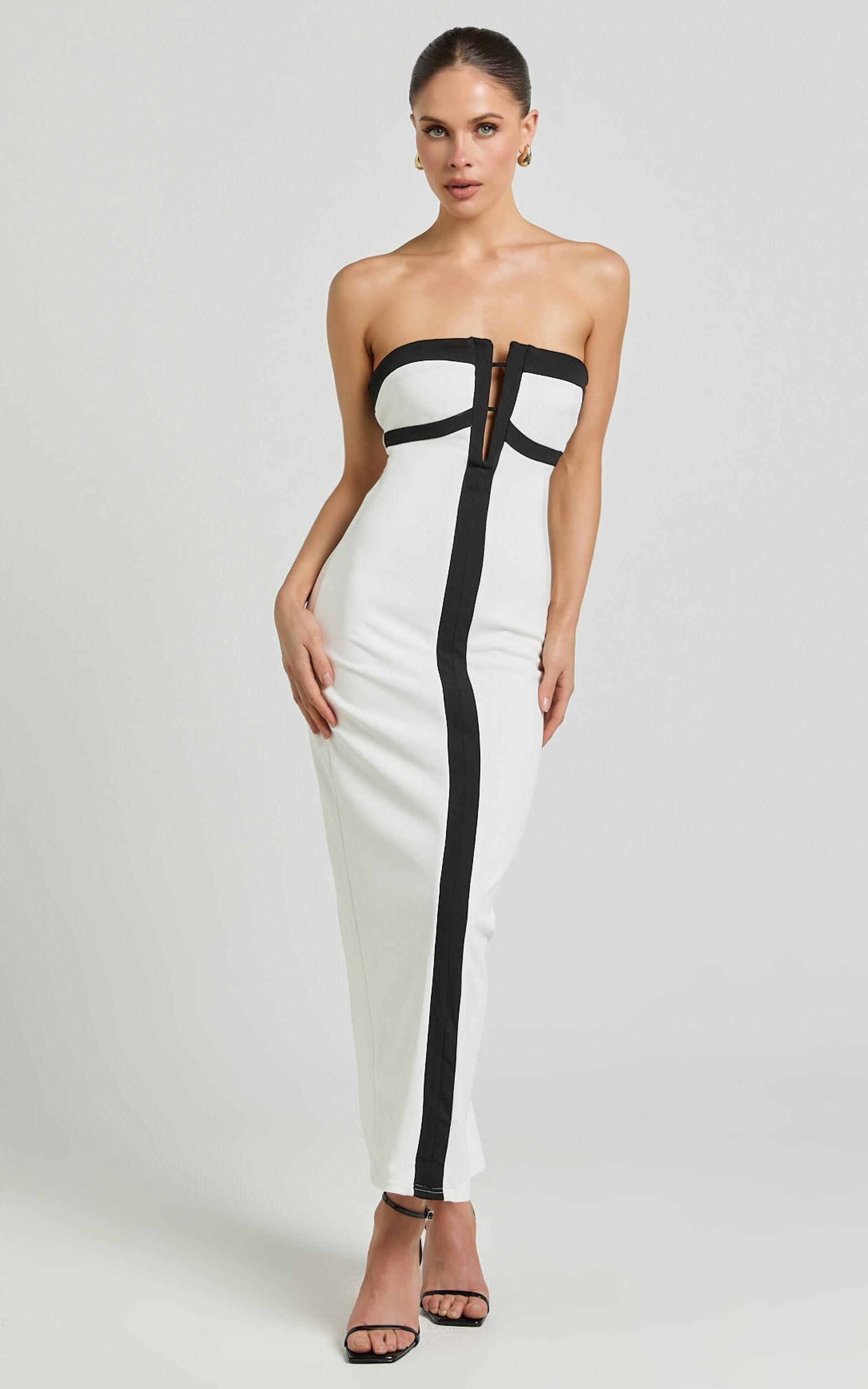 Catherine Midi Dress - Strapless Cup Bust Pencil Dress in White Product Image