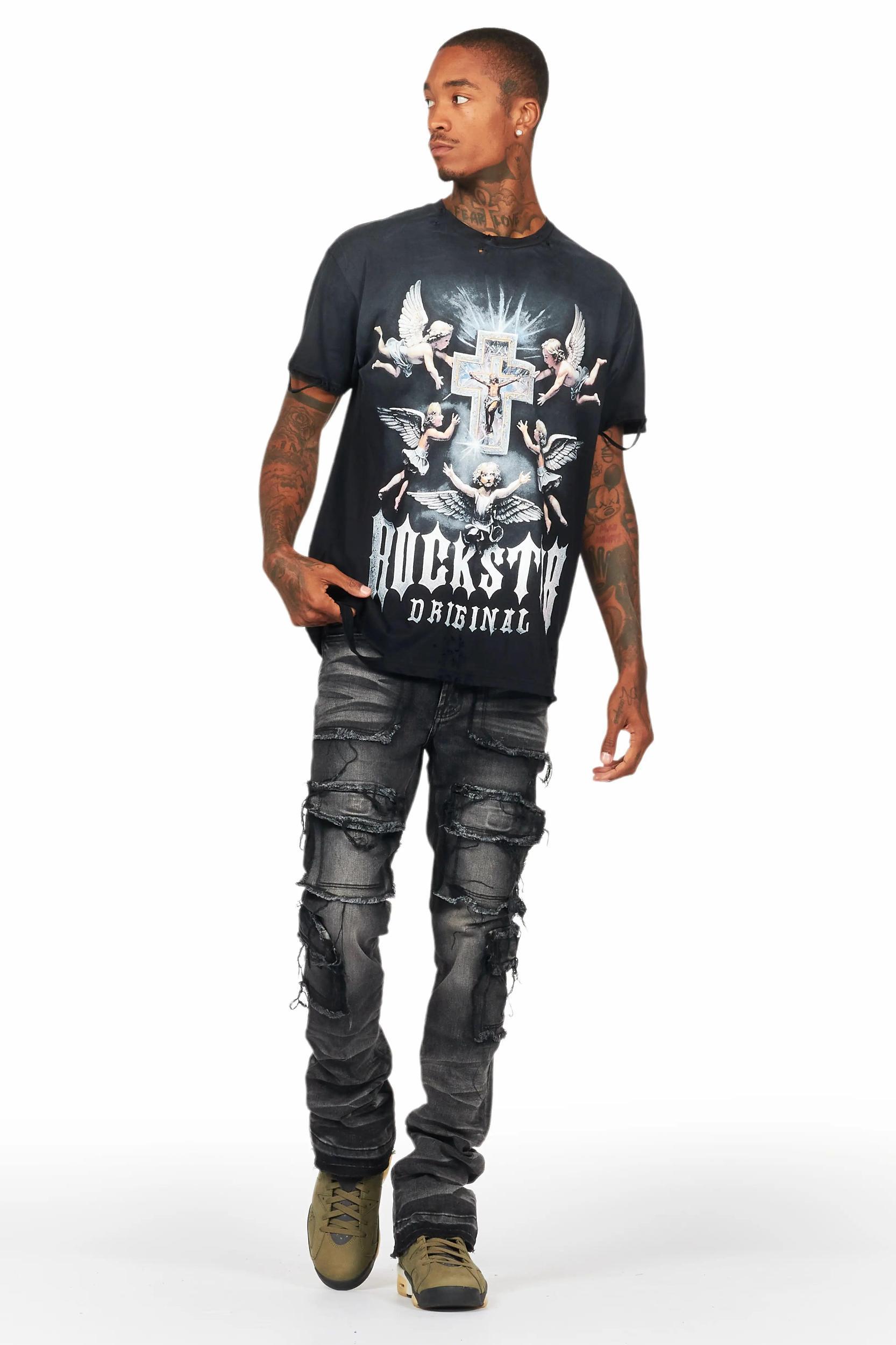 Adem Black Oversized Graphic T-Shirt Male Product Image