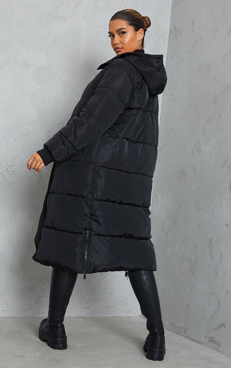 Black Maxi Contrast Hooded Puffer Product Image