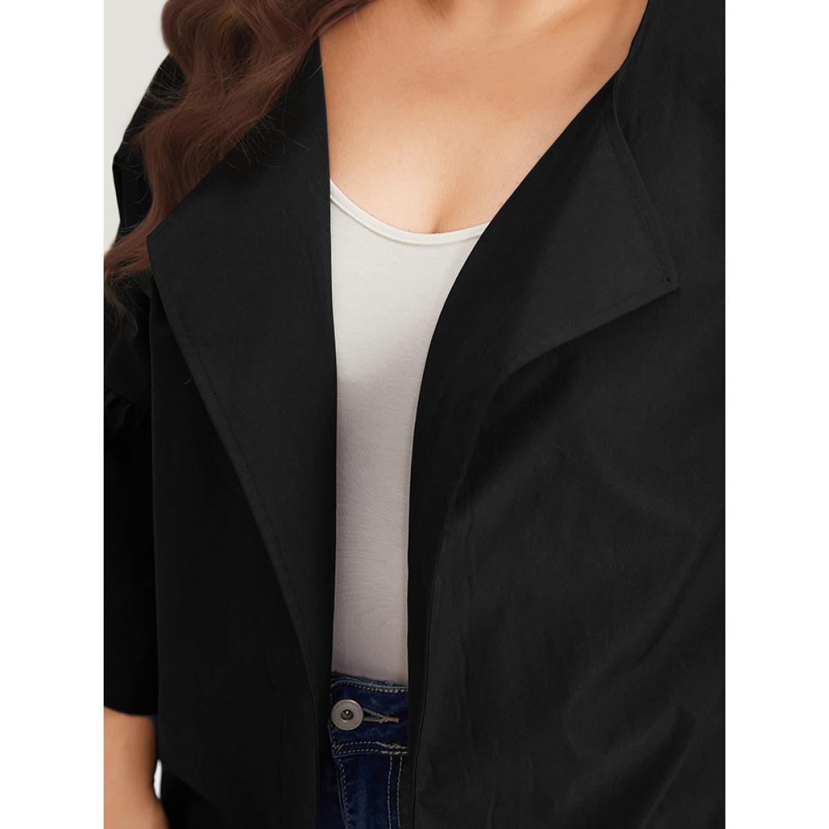 Plus Size Halloween Plain Lapel Collar Ruffle Trim Open Front Jacket Women Black Casual Gathered Dailywear Kimonos BloomChic 14-16/1X Product Image