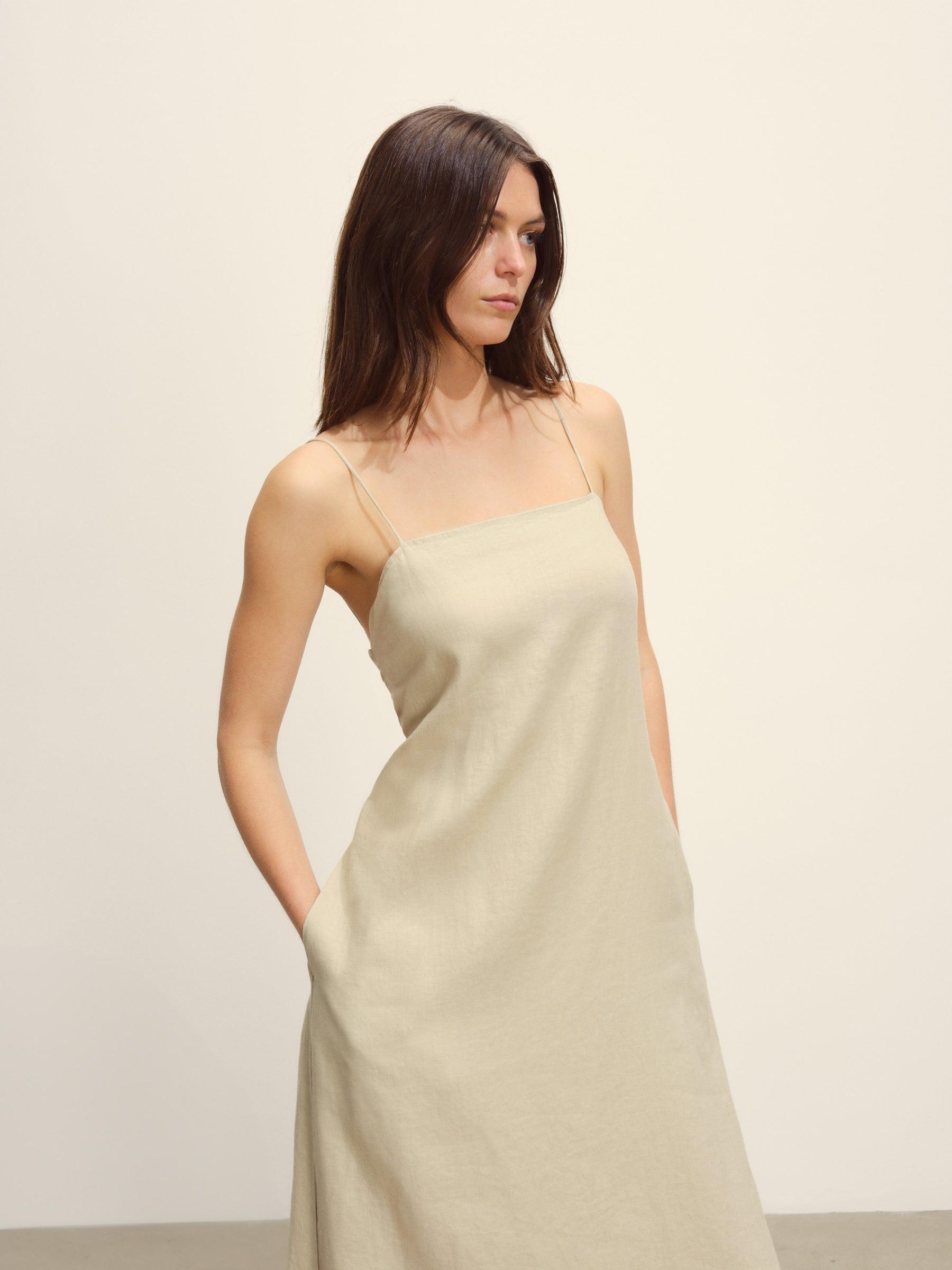 Flaxseed Crosshatch Linen Eastend Dress Product Image