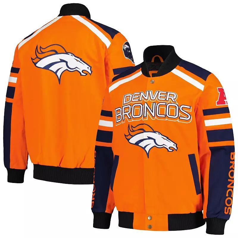 Men's G-III Sports by Carl Banks Orange Denver Broncos Power Forward Racing Full-Snap Jacket, Size: Large Product Image