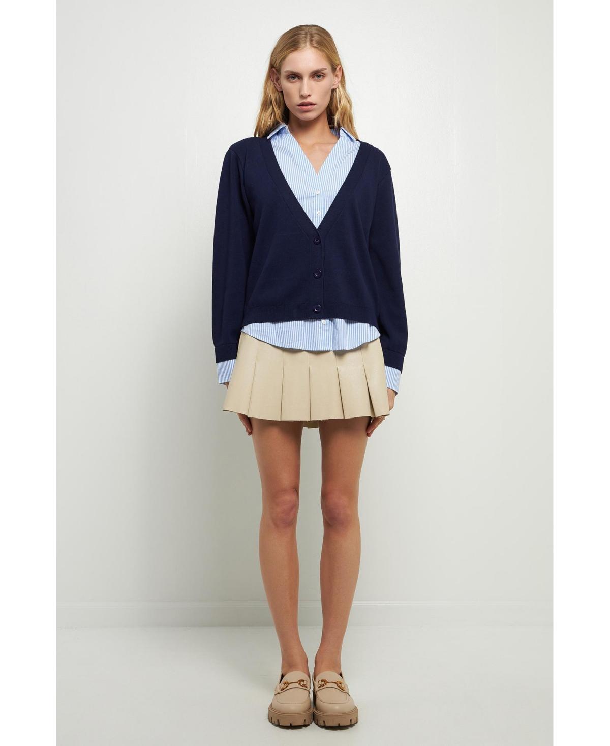 English Factory Mixed Media Cardigan (Cream/White) Women's Clothing Product Image