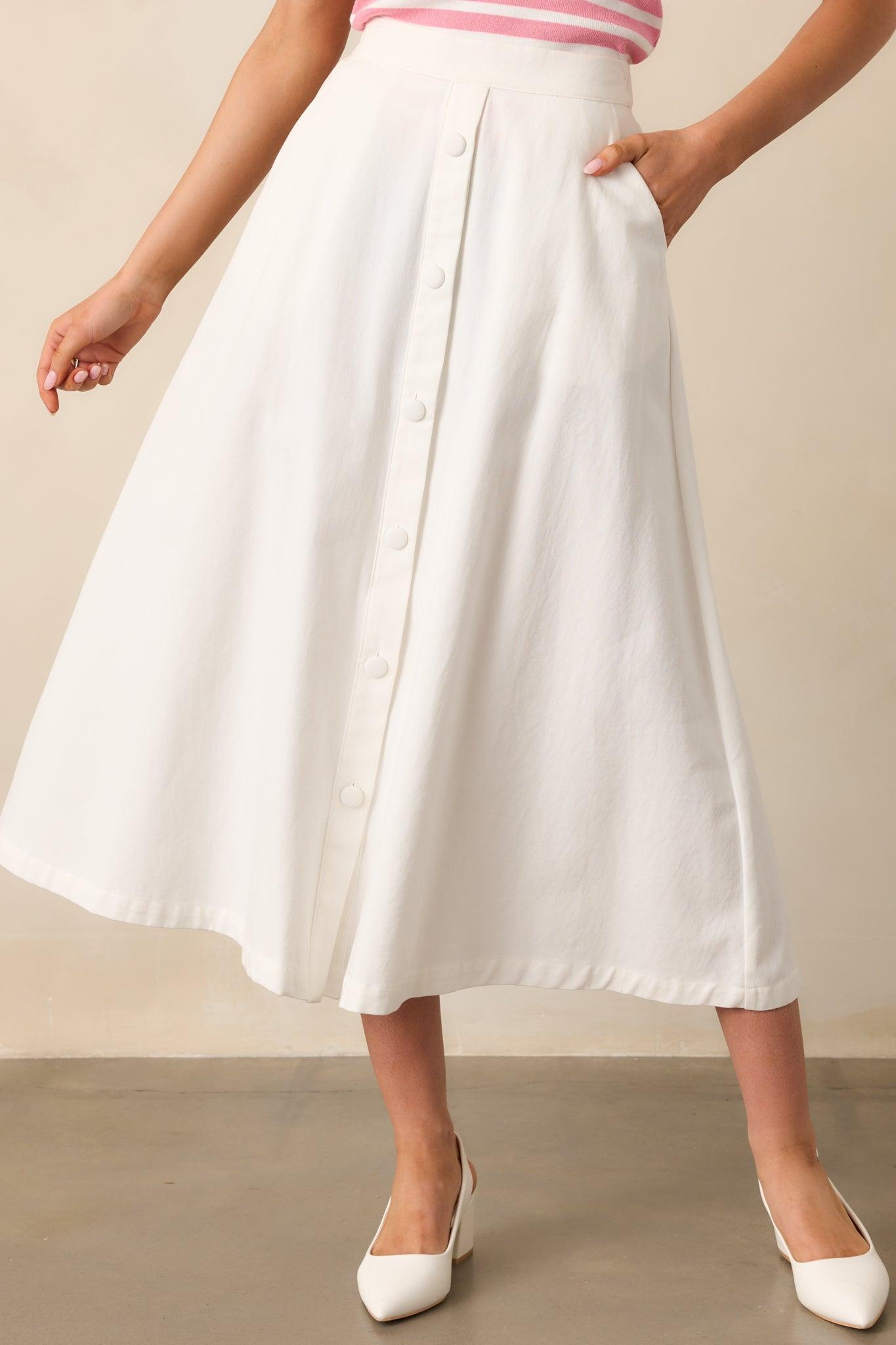 Countryside Charm 100% Cotton Ivory Midi Skirt Product Image