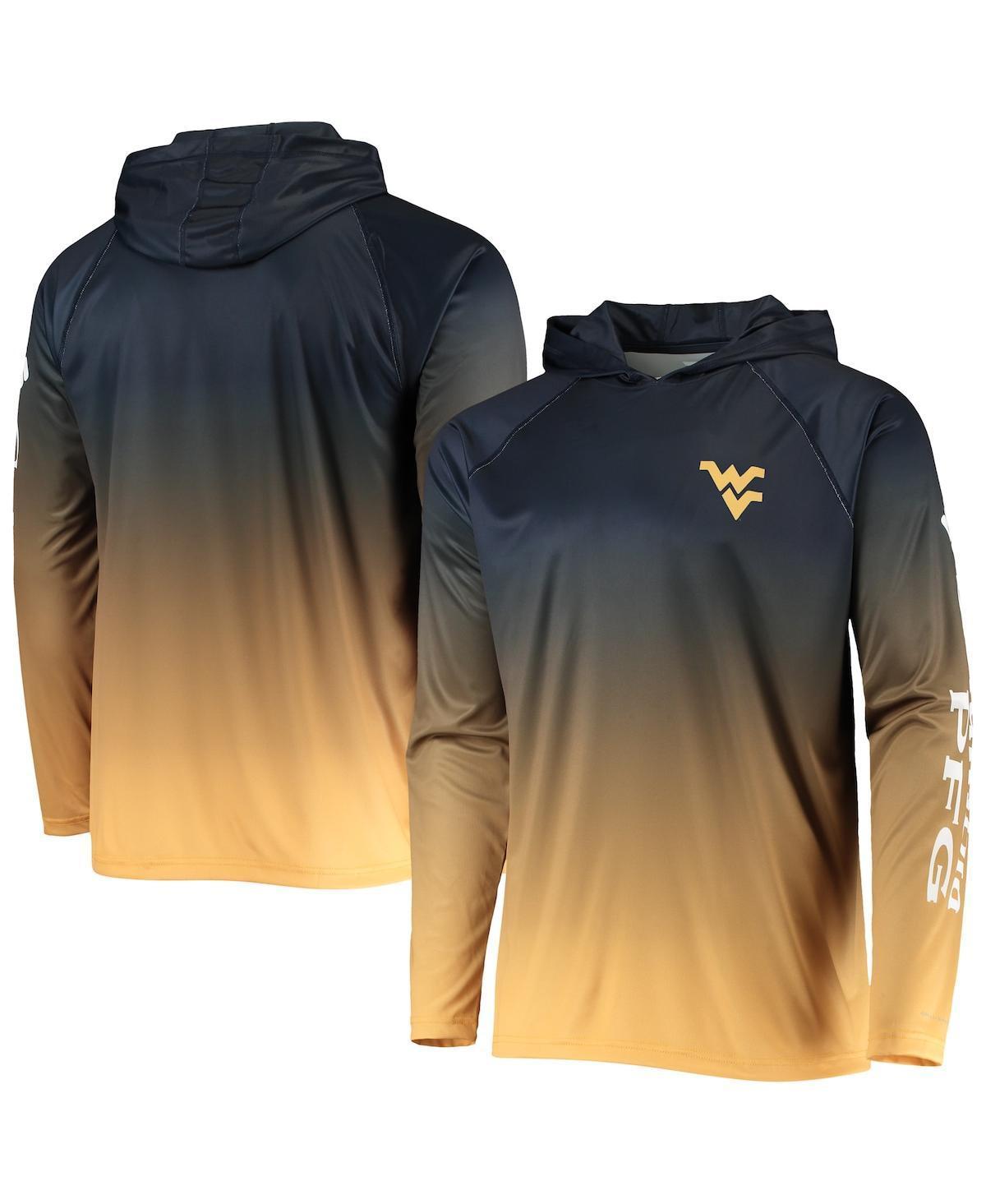 Men's Columbia PFG Navy West Virginia Mountaineers Terminal Tackle Omni-Shade UPF 50 Long Sleeve Hooded Top, Size: Medium, Blue Product Image