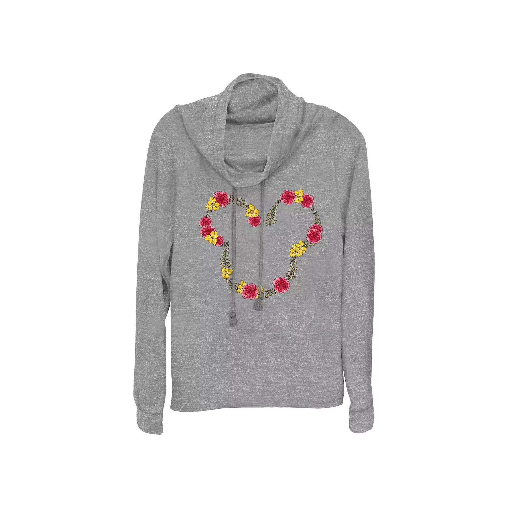 Disneys Mickey Mouse June Floral Wreath Womens Cowlneck Graphic Lightweight Long Sleeve Gray Grey Product Image