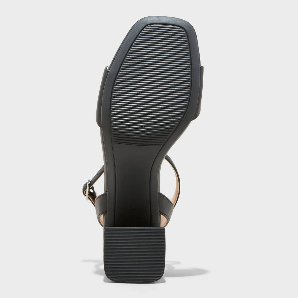 Women's Shannon Heels with Memory Foam Insole - A New Day™ Black 7W: Open Toe Block Heel Sandals, Adjustable Buckle Strap Product Image