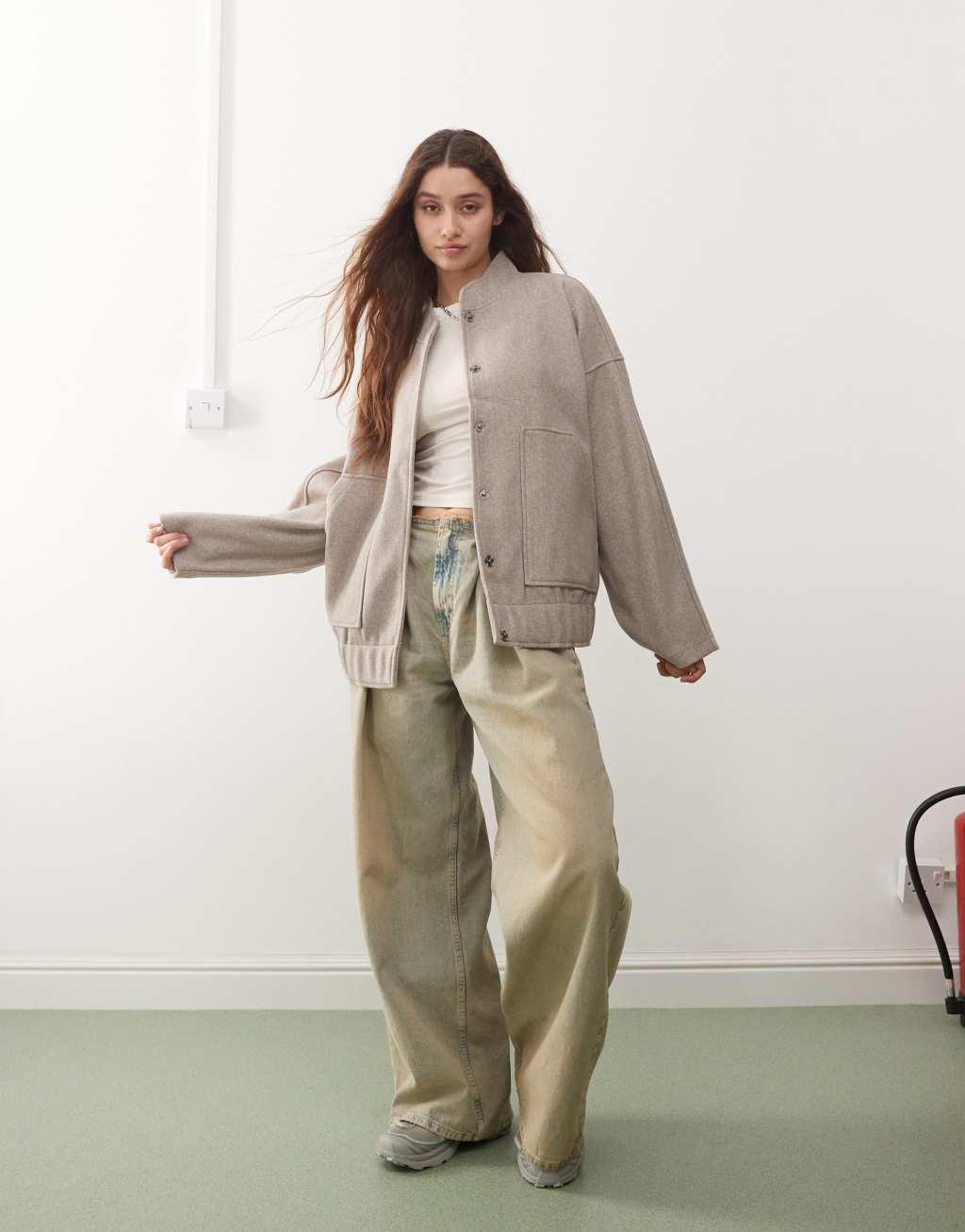 Noisy May brushed bomber jacket in beige melange Product Image