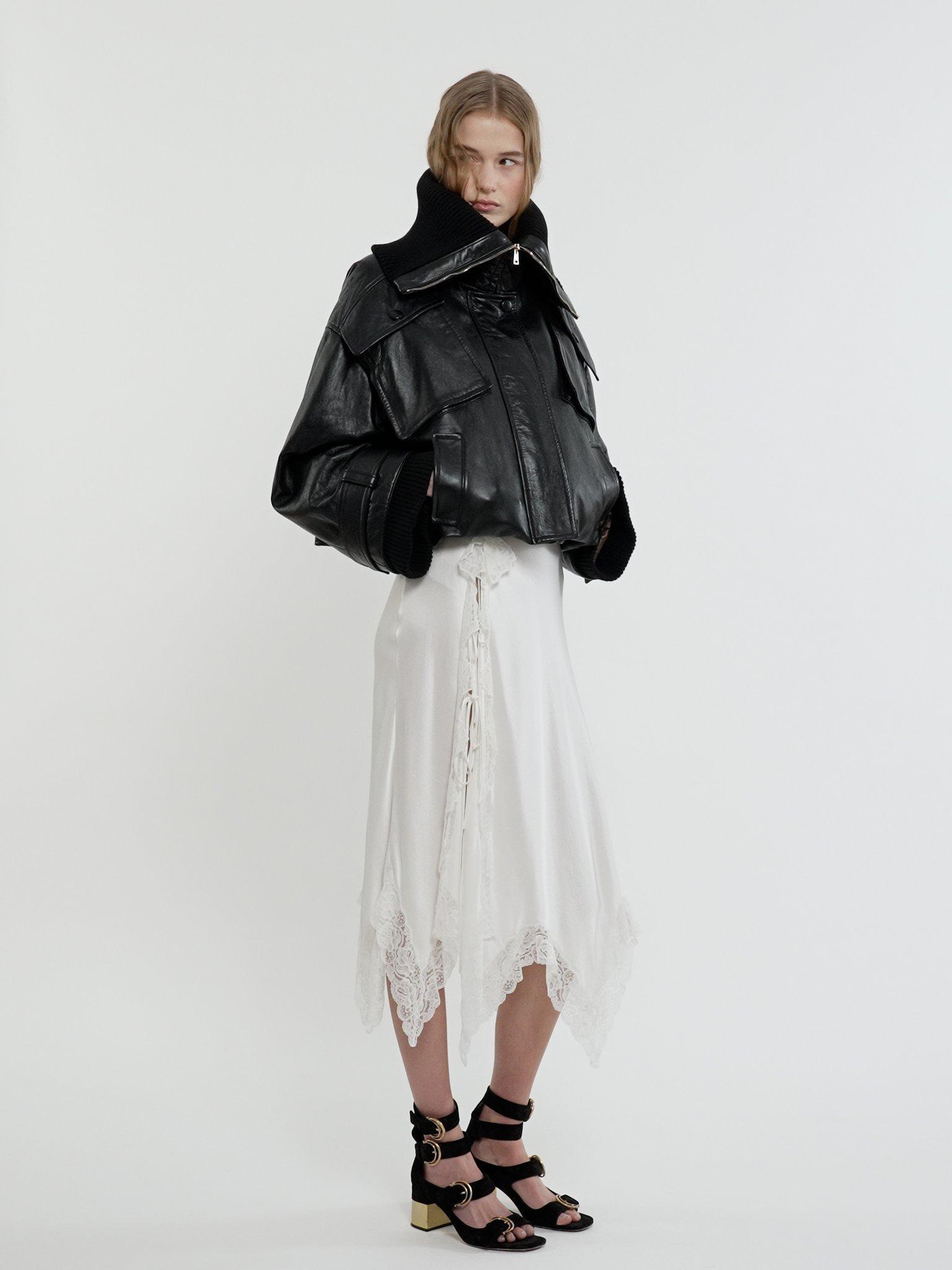 Short bomber jacket in soft leather Product Image