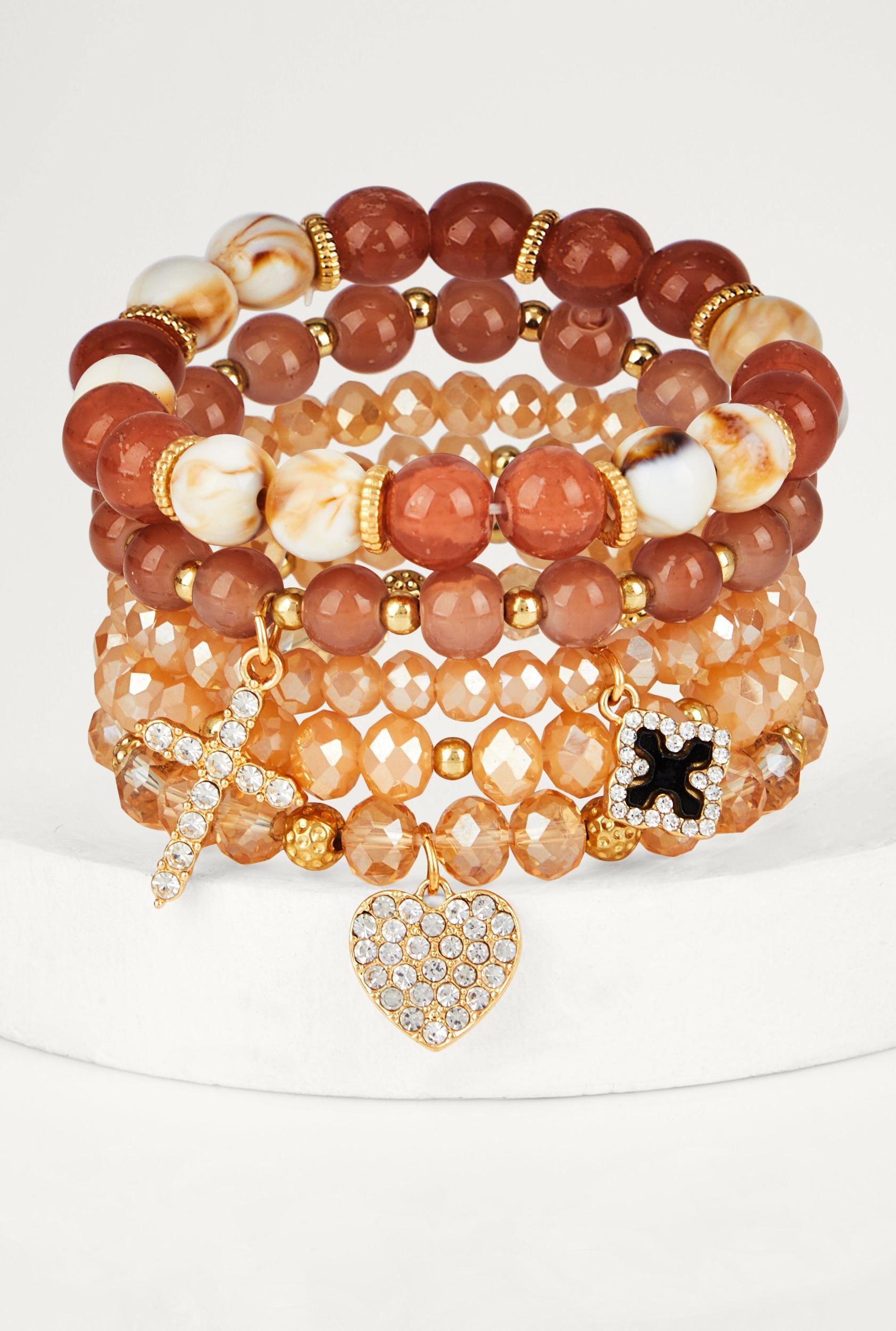 Womens Rhinestone Charm Stretch Bracelets Set of 5 Product Image