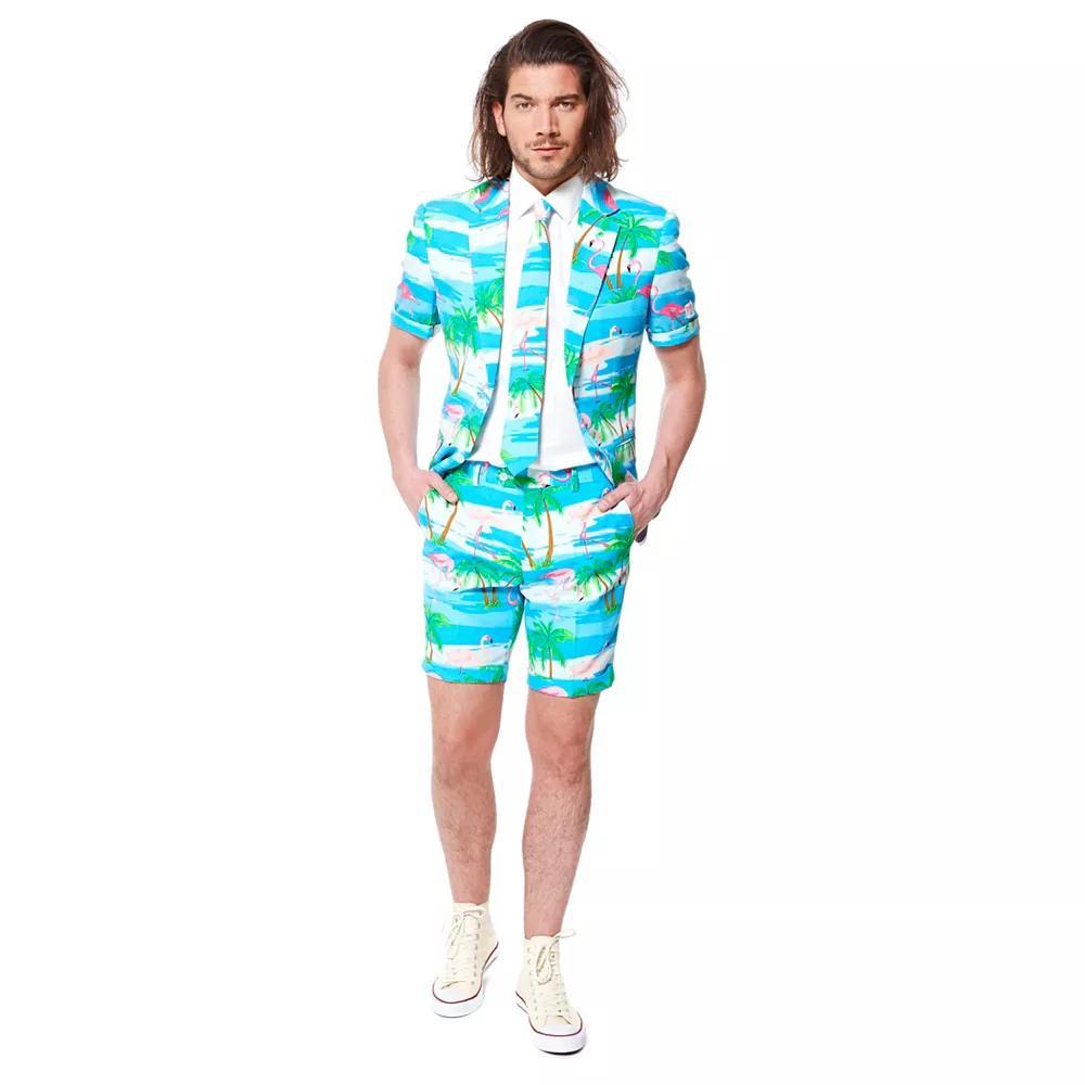Men's OppoSuits Slim-Fit Novelty Short Sleeve Suit & Tie Set, Size: 42 - Regular, Blue Pink Product Image