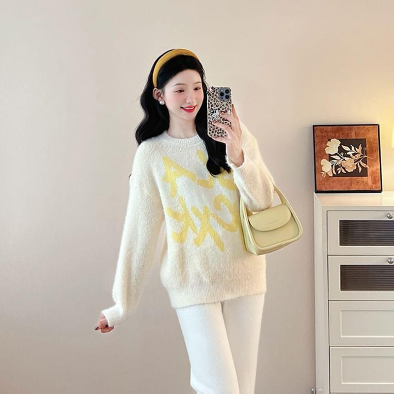 Maternity Round Neck Lettering Sweater Product Image