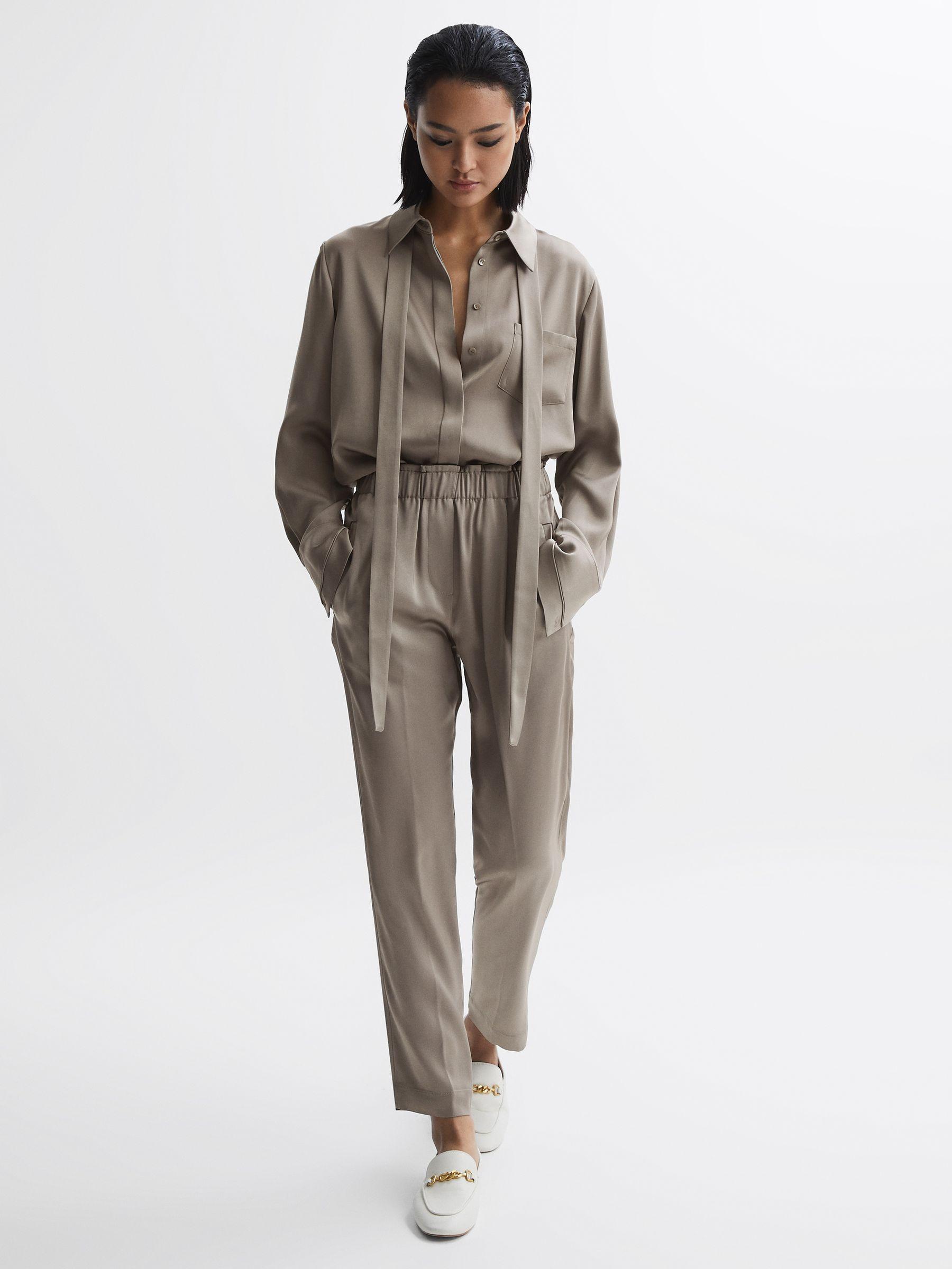 Satin Elasticated Tapered Trousers in Mink Product Image