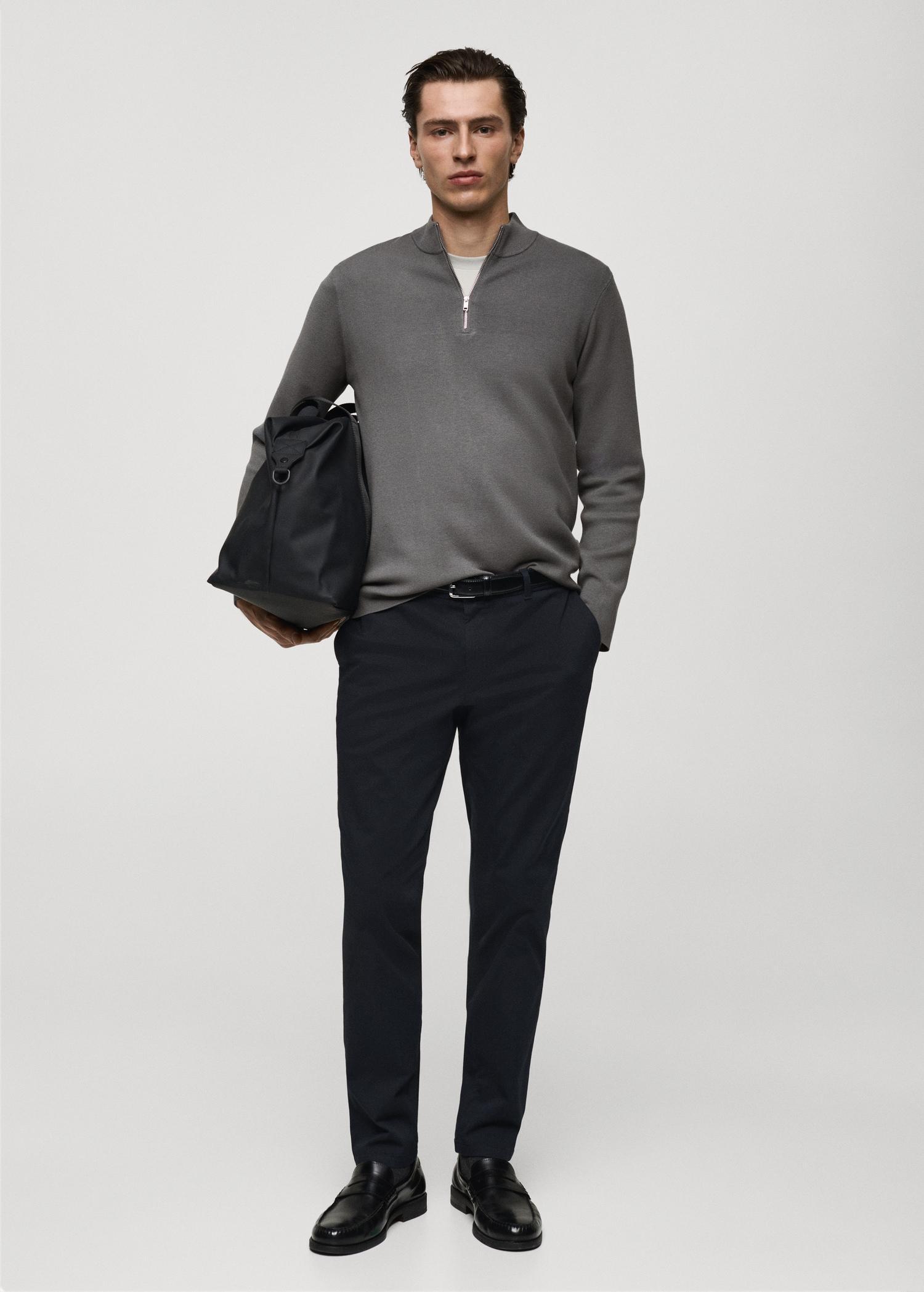 Perkins-neck sweater with zipper - Men | MANGO USA Product Image