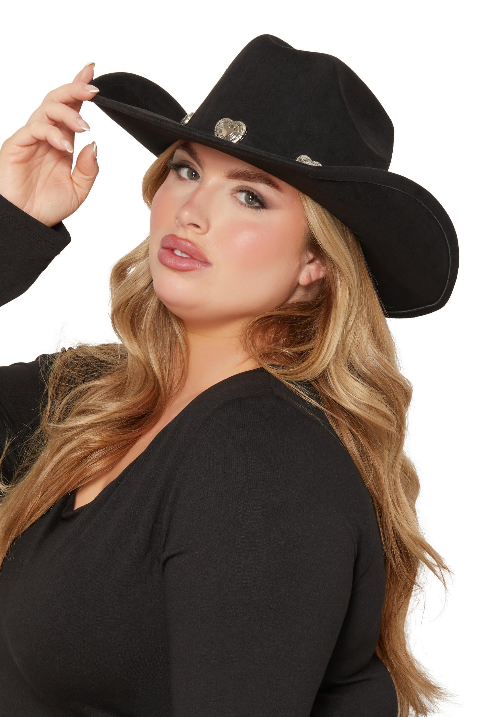 Womens Heart Trim Faux Suede Cowboy Hat Product Image