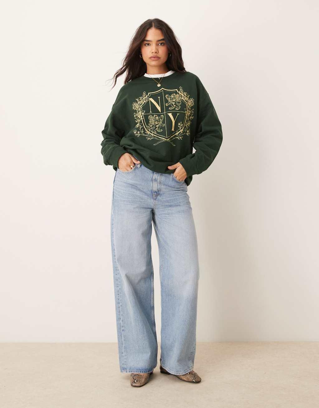 Miss Selfridge New York graphic sweatshirt in green Product Image