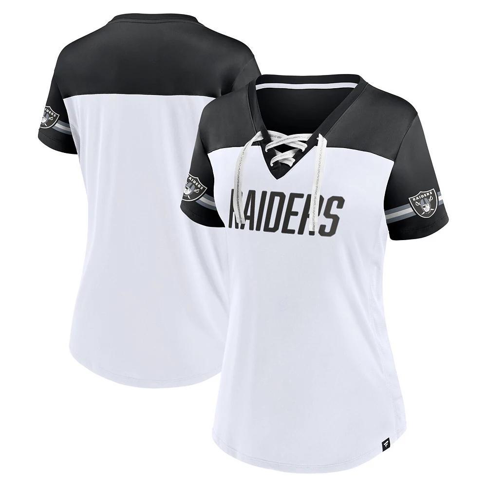 Women's Fanatics Branded White Las Vegas Raiders Dueling Slant V-Neck Lace-Up T-Shirt, Size: XS, Lvr White Product Image