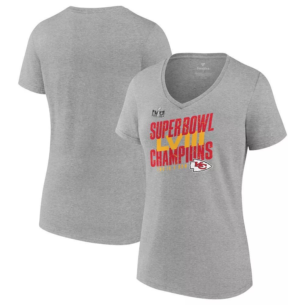 Women's Fanatics Branded  Heather Gray Kansas City Chiefs Super Bowl LVIII Champions Iconic Victory V-Neck T-Shirt, Size: Medium, Grey Product Image