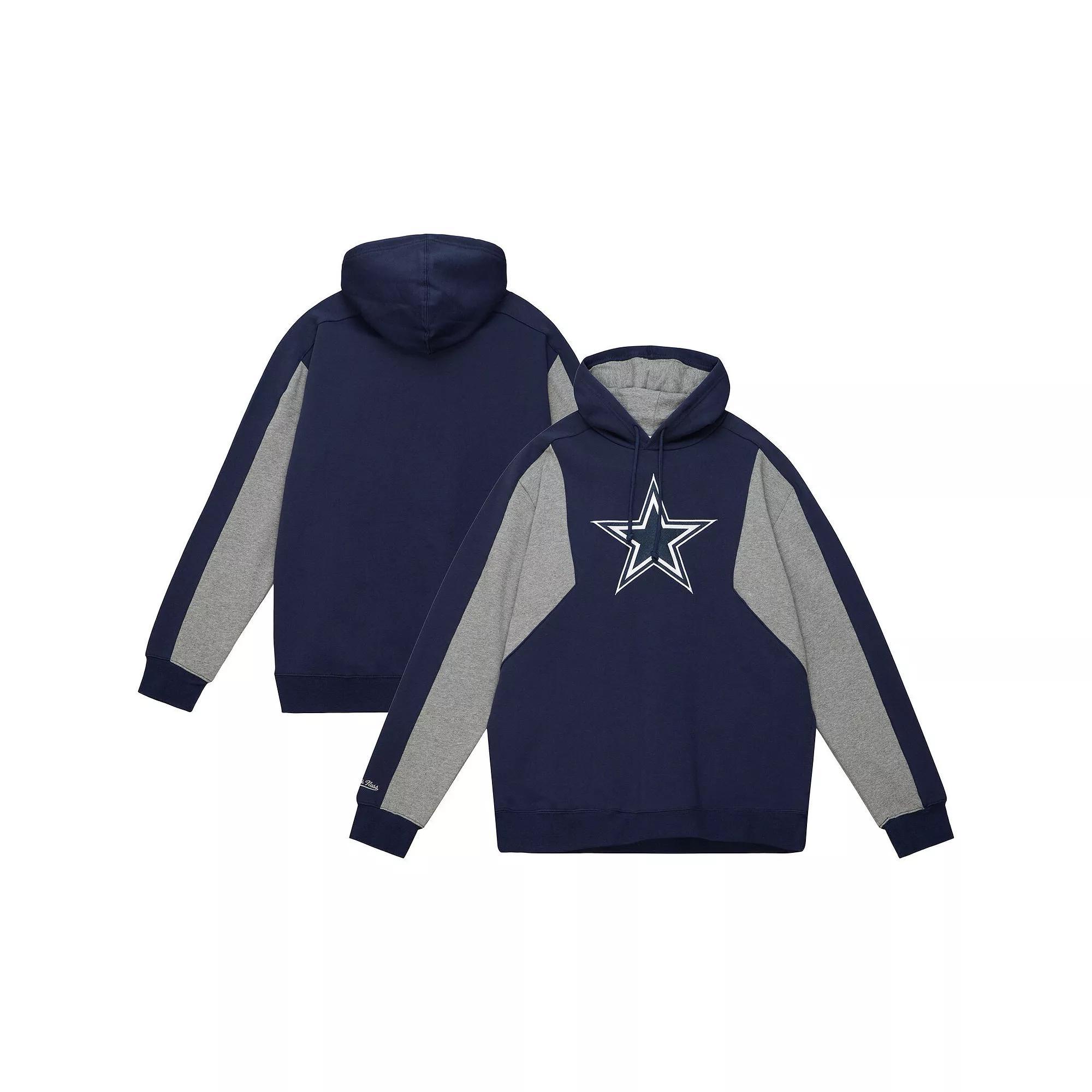 Men's Mitchell & Ness  Navy Dallas Cowboys Color Blocked Fleece 2.0 Pullover Hoodie, Size: Large, Blue Product Image