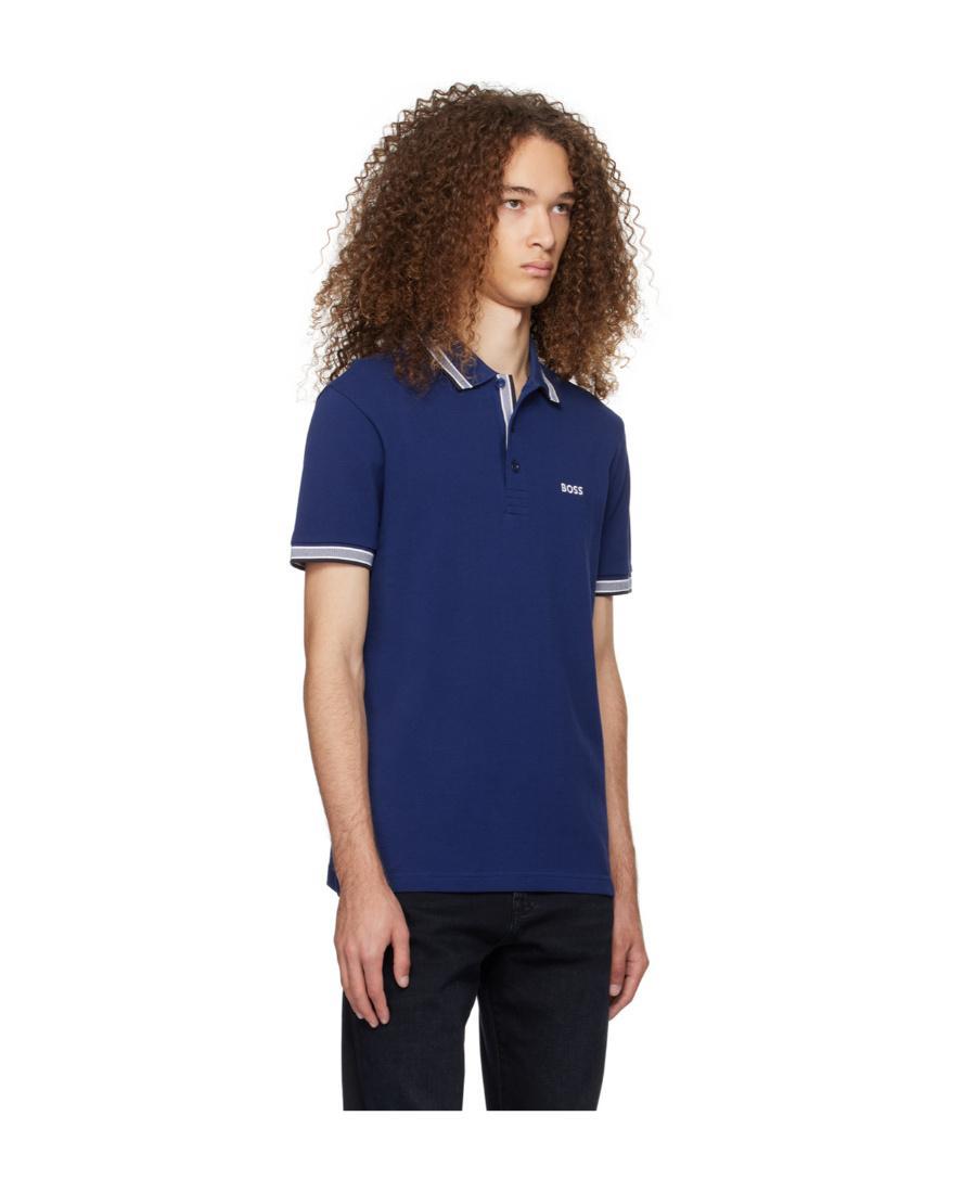 HUGO BOSS Embroidered-logo Cotton Polo Shirt In Blue Product Image