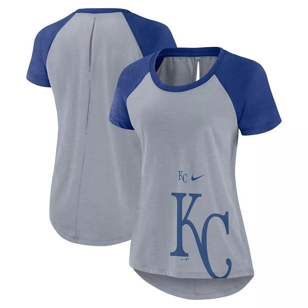 Women's Nike Heather Gray Tampa Bay Rays Summer Breeze Raglan Fashion T-Shirt, Size: 2XL, Grey Product Image