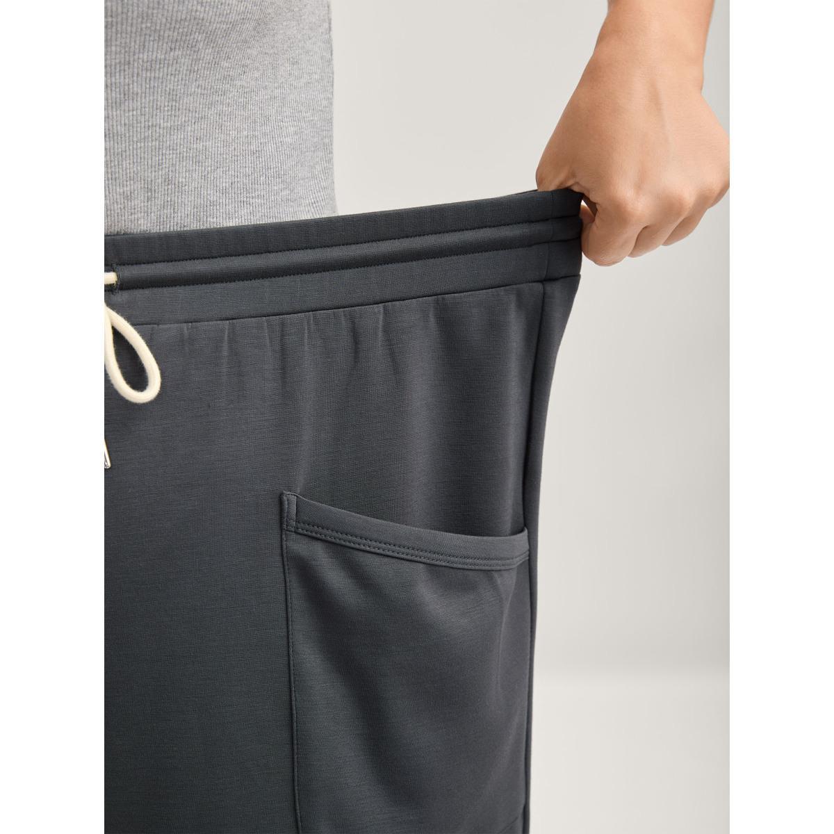 Plus Size Rolled Hem Drawstring Straight-Leg Pants Women Heather Casual Straight Leg Mid Rise Everyday-Casual Pants BloomChic 18-20/2X Product Image