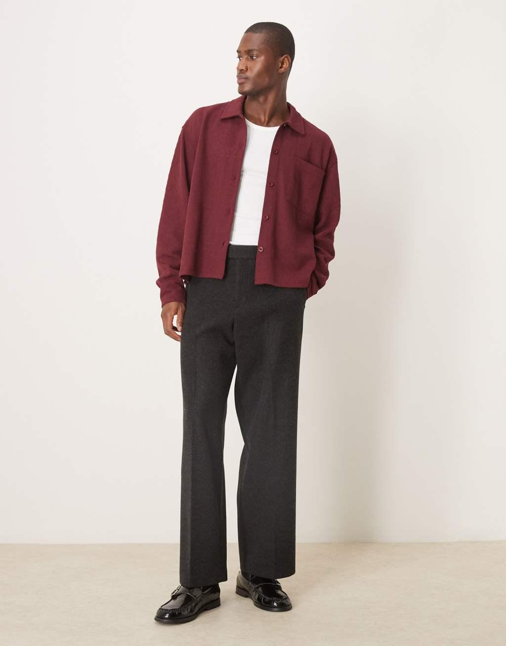 ASOS DESIGN oversized boxy shirt with summer knit in burgundy Product Image