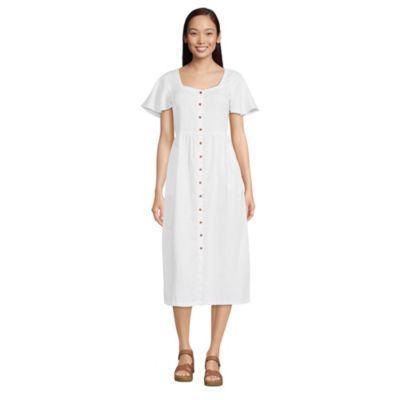 Petite Lands End Linen Sweetheart Button Front Midi Dress, Womens Product Image