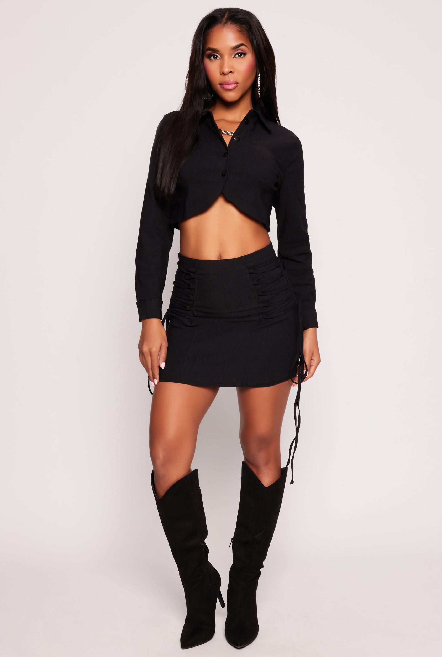 Womens Hyper Stretch Lace Up Detail Mini Skirt Product Image