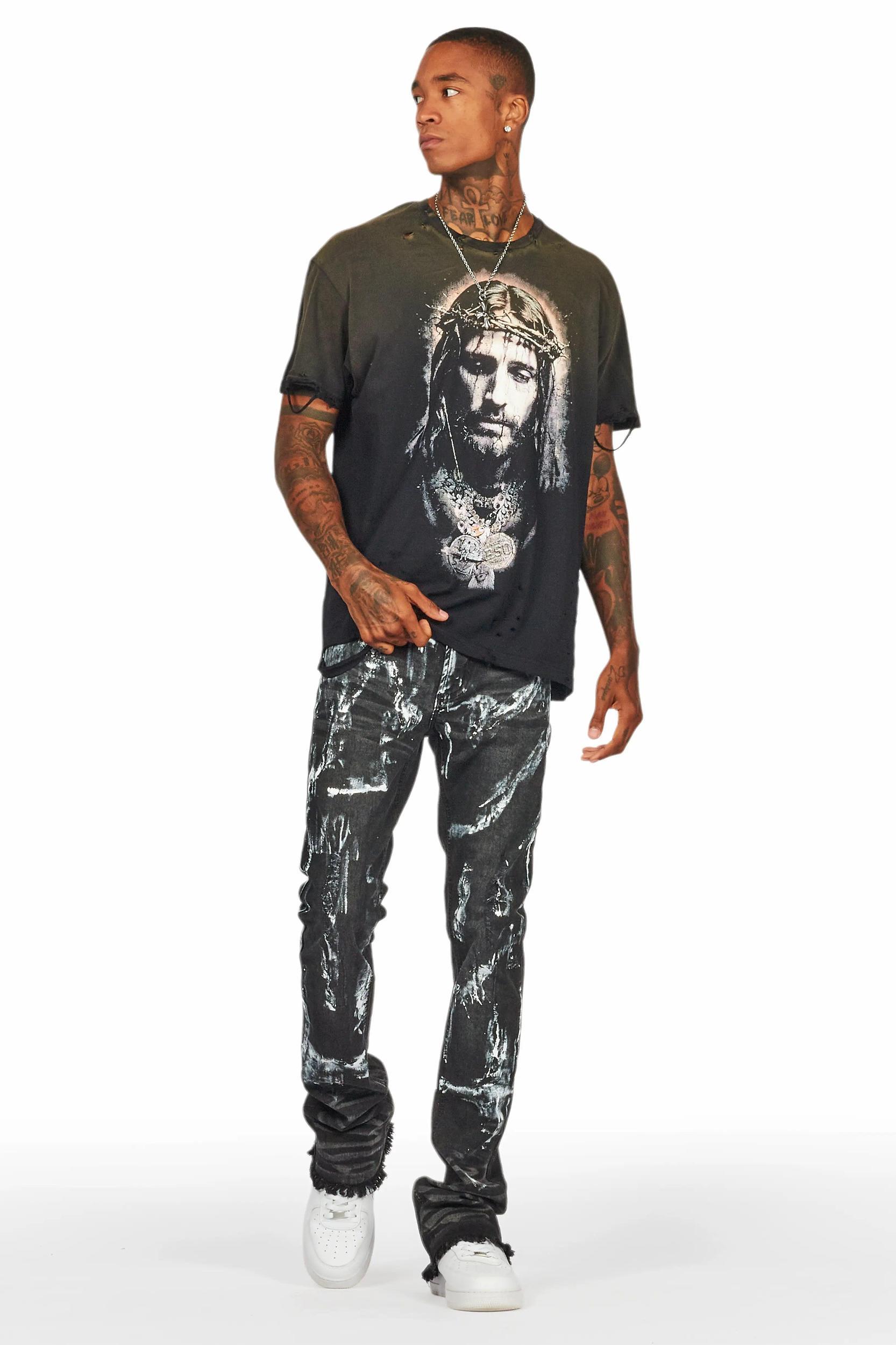 Cale Black Painter Stacked Flare Jean Male Product Image