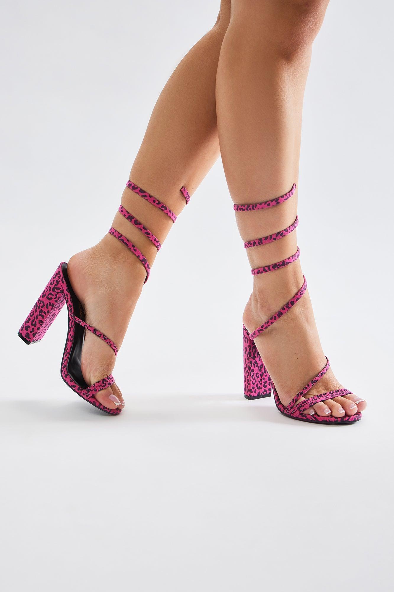 Feeling Wild Wrap Up Heels - Hot Pink Product Image