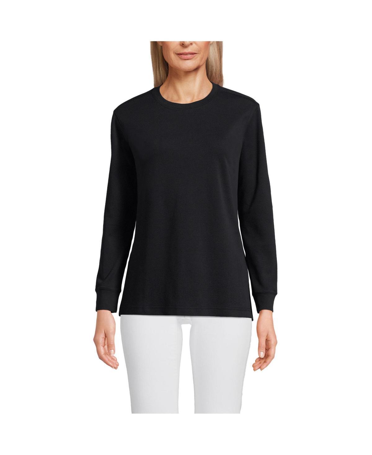 Womens Lands End Relaxed Long Sleeve Crewneck Top Gray Grey Product Image