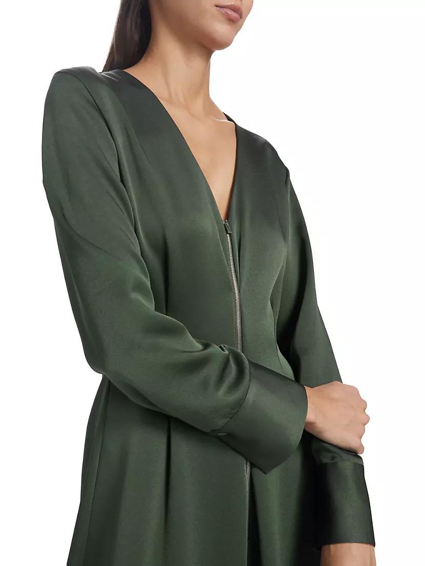 Satin Zip-Front V-Neck Maxi Dress Product Image