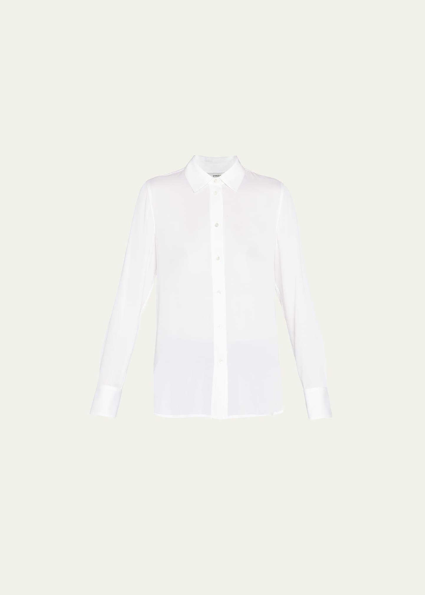 Slim-Fit Long-Sleeve Stretch-Silk Blouse Product Image
